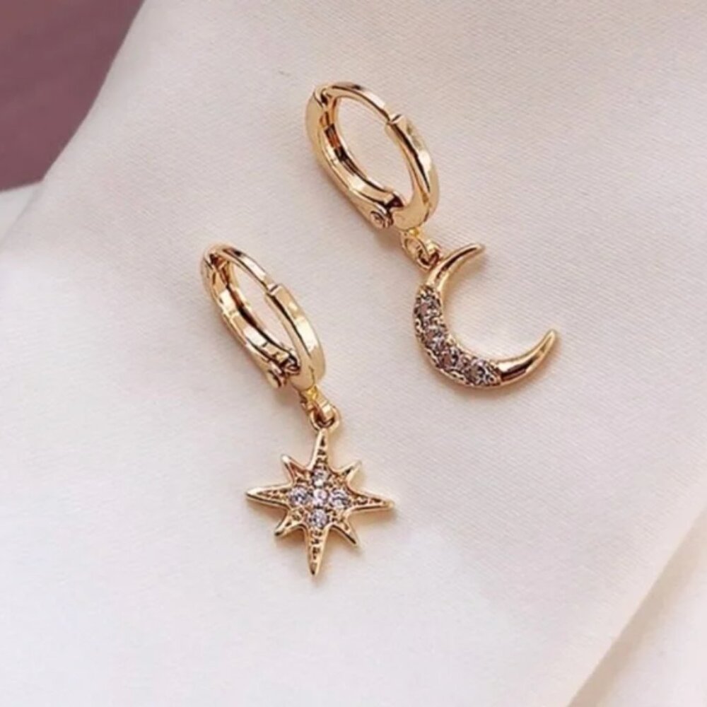 “Wish Upon A Star” Moon Space Hoop Diamond Earring